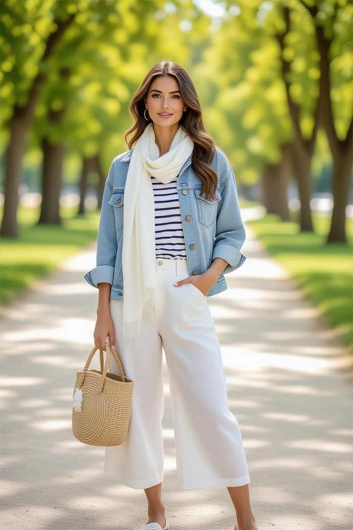 پیراهن بلند راه‌راه با کت جین