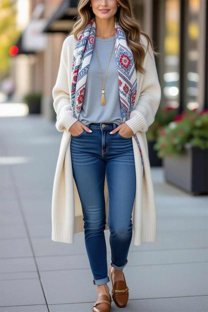 کاردیگان بلند با شلوار جین